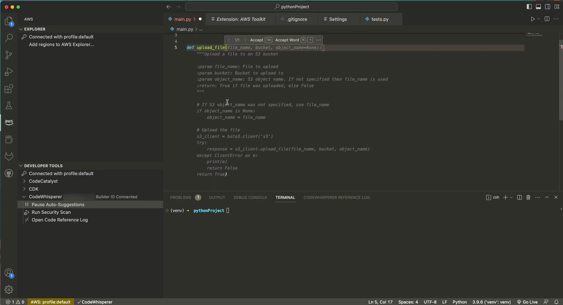 Amazon CodeWhisperer screenshot