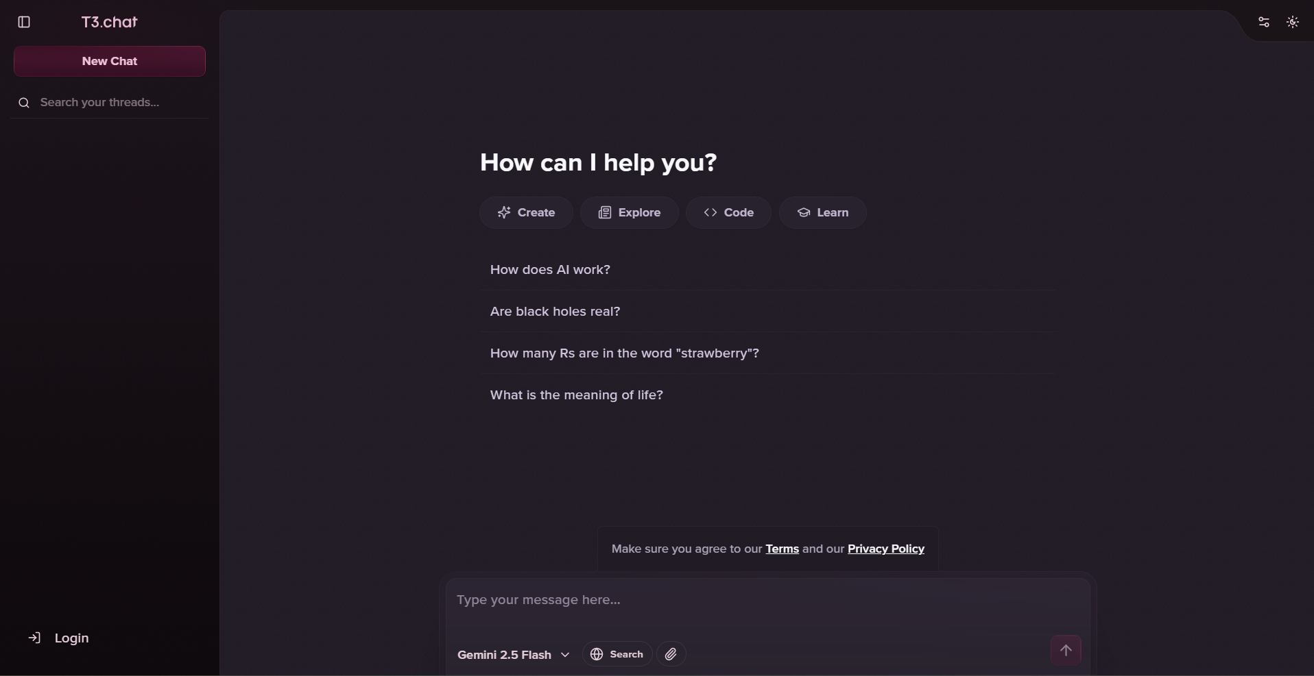 T3.chat screenshot